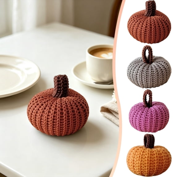 CHENjy Handmade Crochet Pumpkin Ornament, Soft Knitted Fall Tabletop Figurine with Rustic Design, Desktop Decor for Mantel Shelf and Home Display, 8 Pcs, Pink