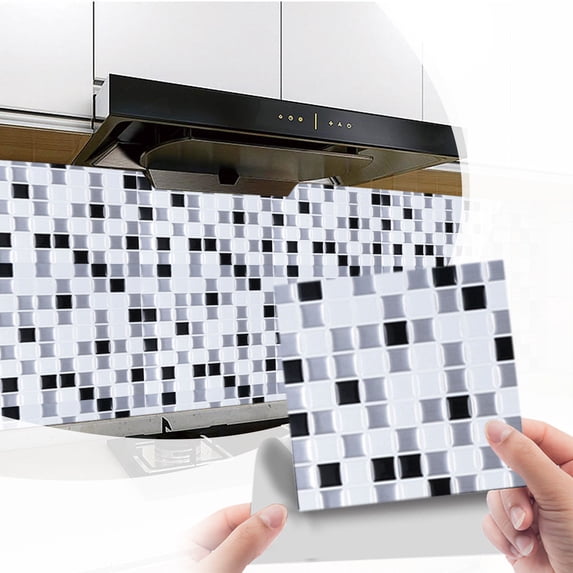 CHENjy Heat Resistant Aluminum Backsplash Decal, Self Adhesive Kitchen Grease Proof Tile Paste, Cuttable Grid Line Kitchen Tile Wallpaper for Stove and Countertop, 10 Pack