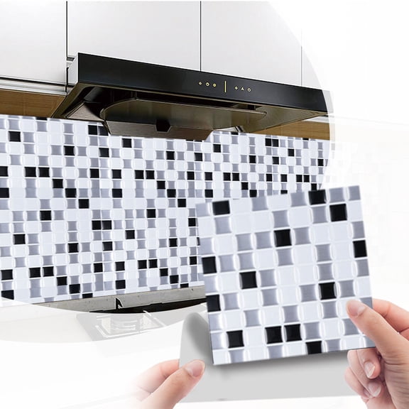 CHENjy Heat Resistant Aluminum Backsplash Decal, Self Adhesive Kitchen Grease Proof Tile Paste, Cuttable Grid Line Kitchen Tile Wallpaper for Stove and Countertop, 10 Pack