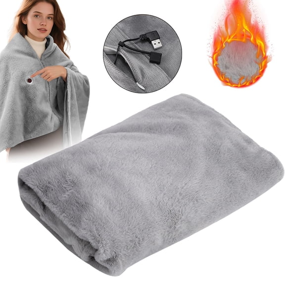 CHENjy Heated Blanket USB Plug in Portable Electric Throw with 3 Heat Settings Fast Warming 58x32 Inch Shawl for Home Office Comfort
