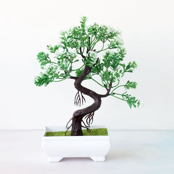 CHENjy Japanese Bonsai Tree Artificial Greenery Plants Simulation Flower Desk Decor for Home Office Indoor Zen Garden White