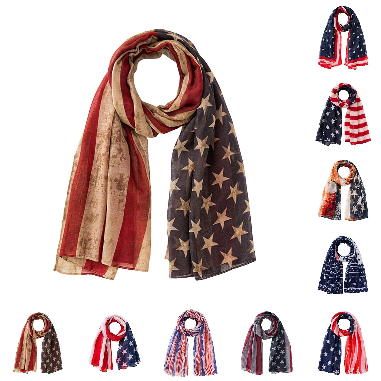 CHENjy Large Flag Scarf, Red White and Blue American Patriotic Shawl ...