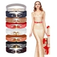 thumbnail image 1 of CHENjy Leather Wrapped Alloy Circle Buckle Belt, Women Elastic Stretch Wide Waist Cincher, Hole Free Auto Lock for Sweater Down Jacket, White, 1 of 5