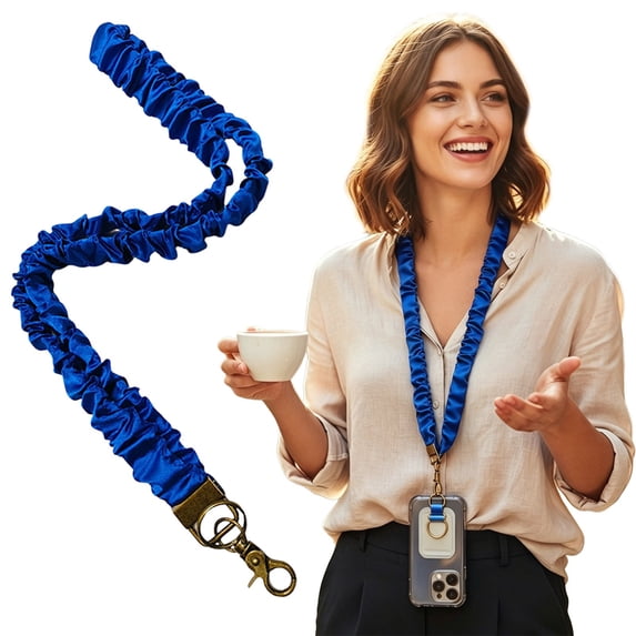 CHENjy Lightweight Ruched Key Lanyard, Fabric Phone Anti Drop Tether with Lobster Clasp for Office and Daily Use, Blue