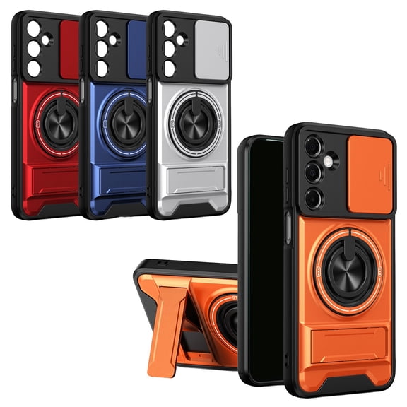 CHENjy Mecha Sliding Window Phone Case with Ring Holder, Shockproof Cell Phone Cover, Drop Resistant Protective Case with Reinforced Corners for S26, Blue