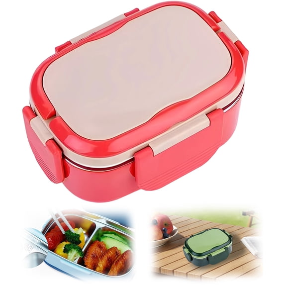 CHENjy Microwave Safe Lunch Box Stainless Steel Leakproof Bento Box with Compartments Perfect for Outdoor Meals Work Daily Lunches 5.31*7.67*3.66 in