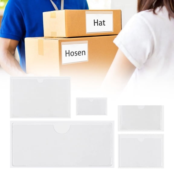 CHENjy Peel and Stick Label Pockets, PVC Adhesive Card Holders for Storage Boxes and Bin Labels, Clear Top Open Index Card Holder for Organizing, 1 Pc