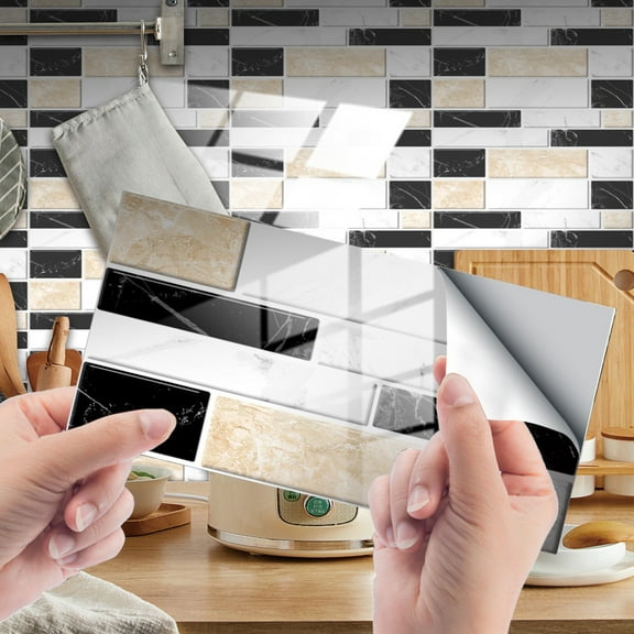 CHENjy Peel and Stick Wallpaper 3D Stone Brick Design Self Adhesive Tile for Kitchen Bathroom Backsplash 12 Pack