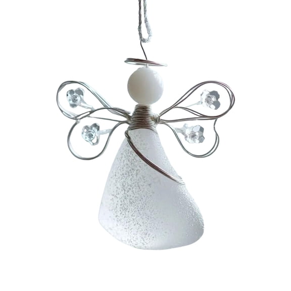 CHENjy Personalized Handmade Wire Wrapped Sea Glass Angel Pendant Natural Holiday Style Unique Decor Lightweight Hanger Gift Idea