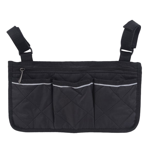 CHENjy Portable Wheelchair Organizer Bag Armrest Pouch Storage Carrier with Reflective Stripe for Walker Rollator, Heavy Duty Multi-Pocket Holder for Tablet Phone Remote Glasses