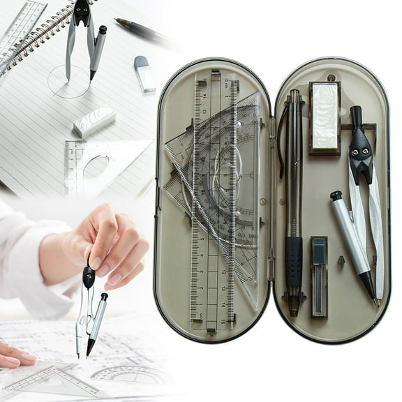 CHENjy Precision Compass Geometry Set with Protractor Ruler and Pencil for Drafting Drawing Students Teachers Design Projects 6.88*2.91 in
