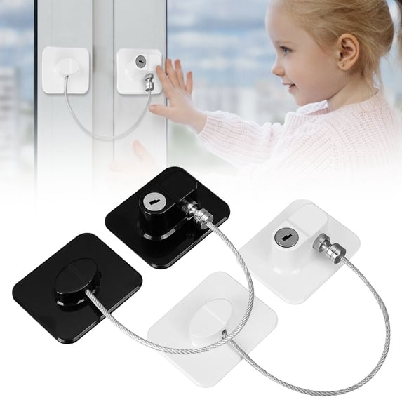 CHENjy Refrigerator Lock with Key, Adhesive Cabinet Safety Lock with Stainless Wire Design, No Drill Furniture Protection Lock for Home Appliance and Drawer, White