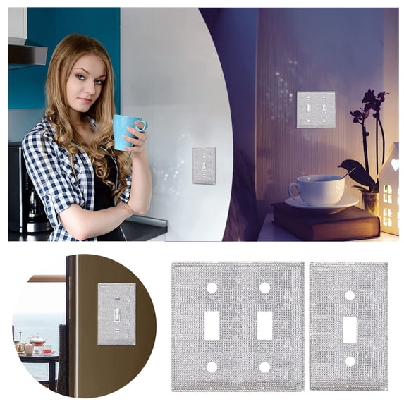 CHENjy Rhinestone Wall Plate Covers, Decorative Light Switch Plates with Glitter Design, Standard Size White Screw Mounted Wall Decor for Living Room and Bedroom