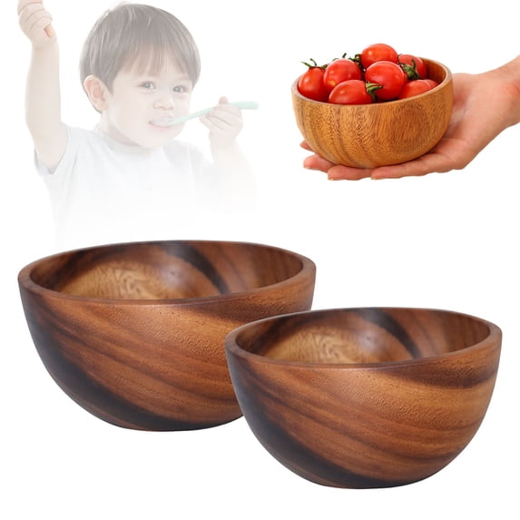 CHENjy Round Wooden Fruit Salad Bowl for Snack and Dessert Serving, Household Dinnerware Basin Kitchen Tool for Parties, Gold