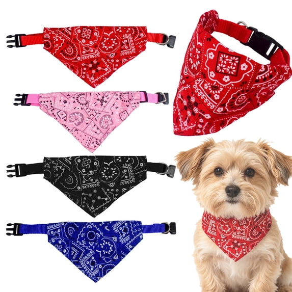 CHENjy Small Dog Bandana Collar with Classic Paisley Pattern, No-Tie Adjustable Snap Pet Kerchief, Soft Polyester Drool Bib for Small Dogs, S,Black