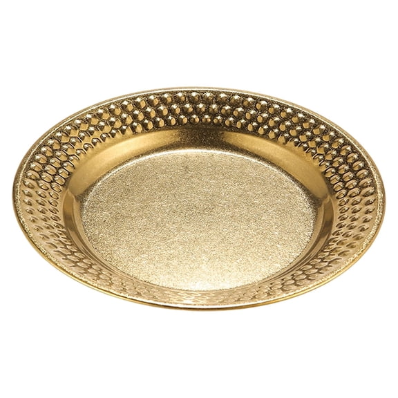 CHENjy Stainless Steel Round Plates 22cm with Hammered Texture Korean Inspired for BBQ Restaurant Stackable Polished Durable Tableware