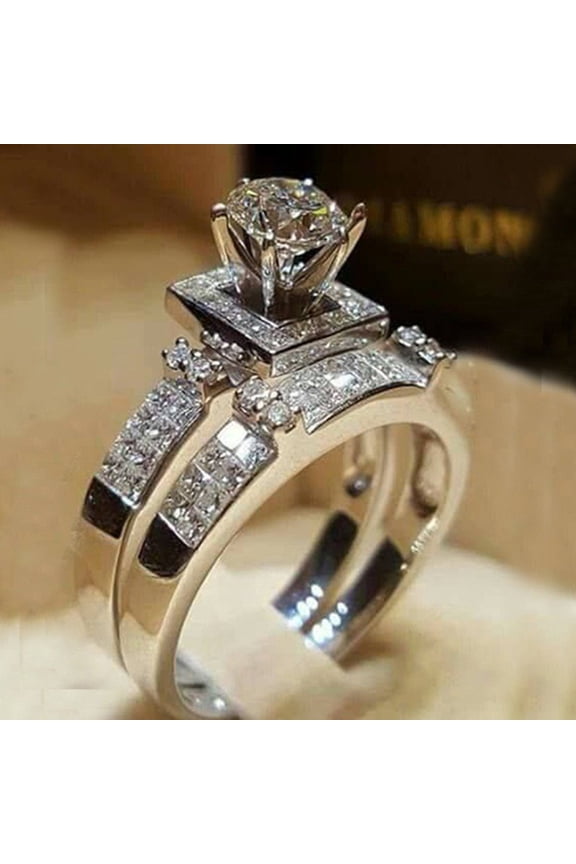 Studded Two In One Ring Set, European American Style Wedding Bands for Couples, Engagement Jewelry 1.94*0.62*0.62 in