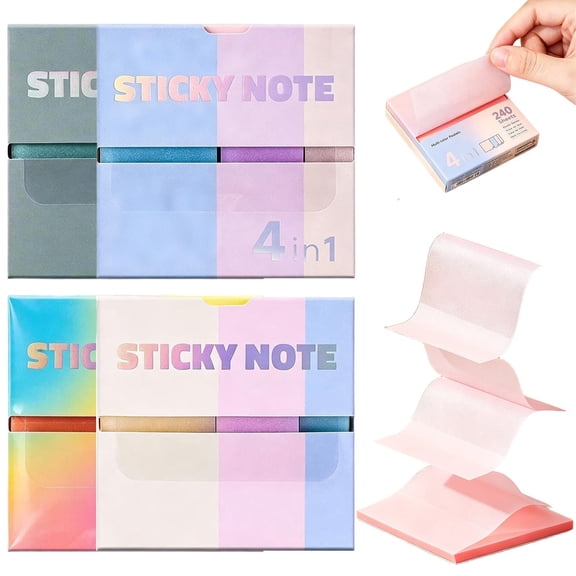 CHENjy Transparent Sticky Notes, Book Annotation Kit, Lined Sticky Notes, 240 Sheets for Planners Calendars and Journals, Cream Color System, 1 Pc