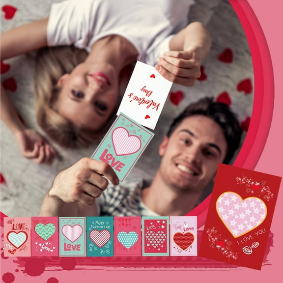 CHENjy Valentine's Day Heart-shaped Cards Set 8 Pack Cute Small Multicolor Happy Valentine's Day Handwritten Notes Greeting Cards Perfect for Gifts Tags Personalized Use