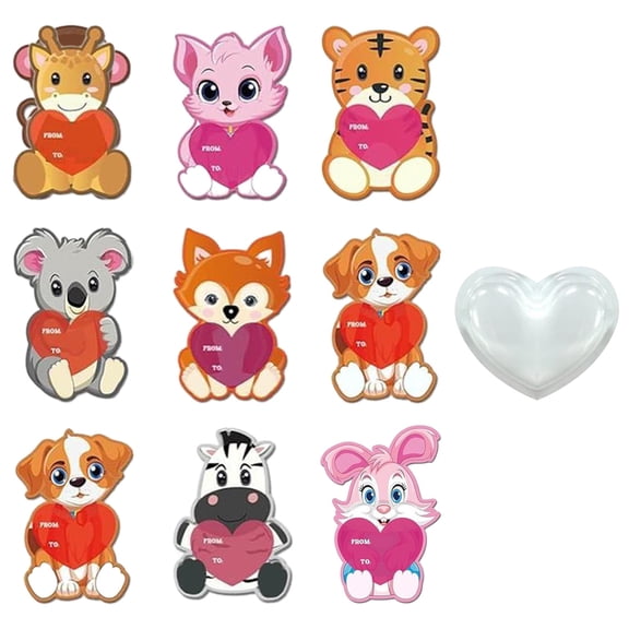 CHENjy Valentines Day Cards 18 Pack Candy Jar Greeting Cards with Heart Shaker Animal Design for Classroom Exchange Gifts Favors Prizes Boys Toddlers Kids Valentine Party Supplies