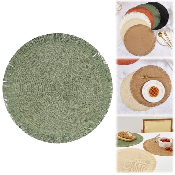 CHENjy Woven Placemats, Heat Resistant Lace Trimmed Table Mats with Tassels for Farmhouse Kitchen and Dining Decor, Dark Brown