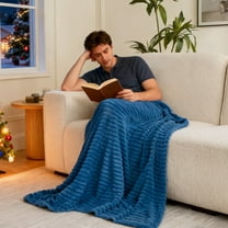 CHERAISA Flannel Blanket for Couch,300GSM Plush Fuzzy Cozy Soft Thick Throw Blankets for Bed,50"x60",Blue