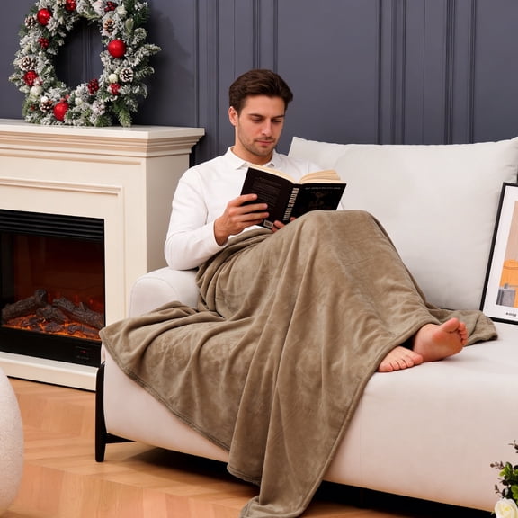 CHERAISA Flannel Blanket for Couch,Plush Fuzzy Cozy Soft Thick Throws Blankets for Bed,50"x60",Brown