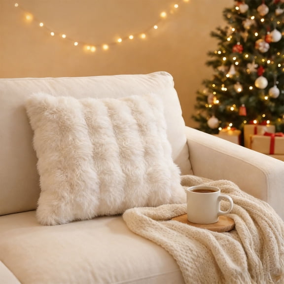 CHERAISA Throw Pillow for Couch, Soft Xmas Decorative Sofa Chair Seat Cushion 18“x18”,with Zipper & Pillow Insert & Case, Cream