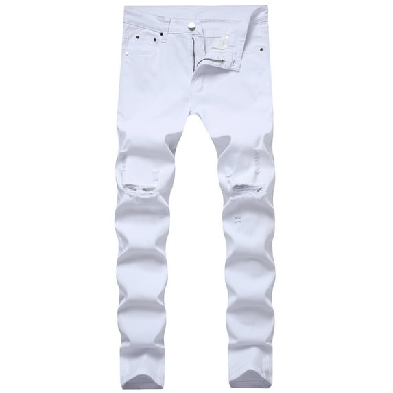 CHERALKEST Men's Ripped Slim Fit Skinny Biker Jeans Distressed Destroyed Slim Fit Tapered Leg Denim Pants