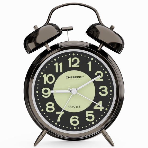 CHEREEKI Loud Alarm Clock for Heavy Sleepers Adults, Analog Clocks Battery Operated with Large Numbers, Backlight, Silent Non-Ticking & Luminous Dial, Clock for Bedroom, Included Battery, Black