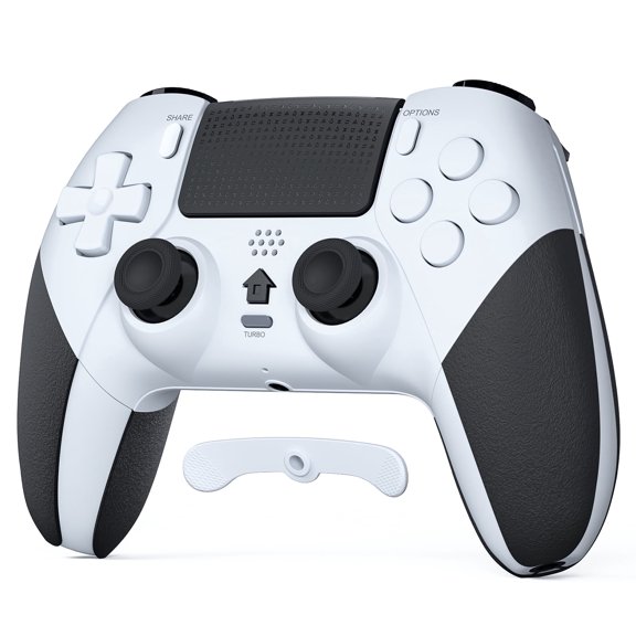 CHEREEKI Wireless Controller for P4 with Dual Vibration, Programmable Back Buttons, 3.5mm Headphone Jack, Turbo Function, Gamepad Joystick Compatible with PS-4/Pro/Slim White