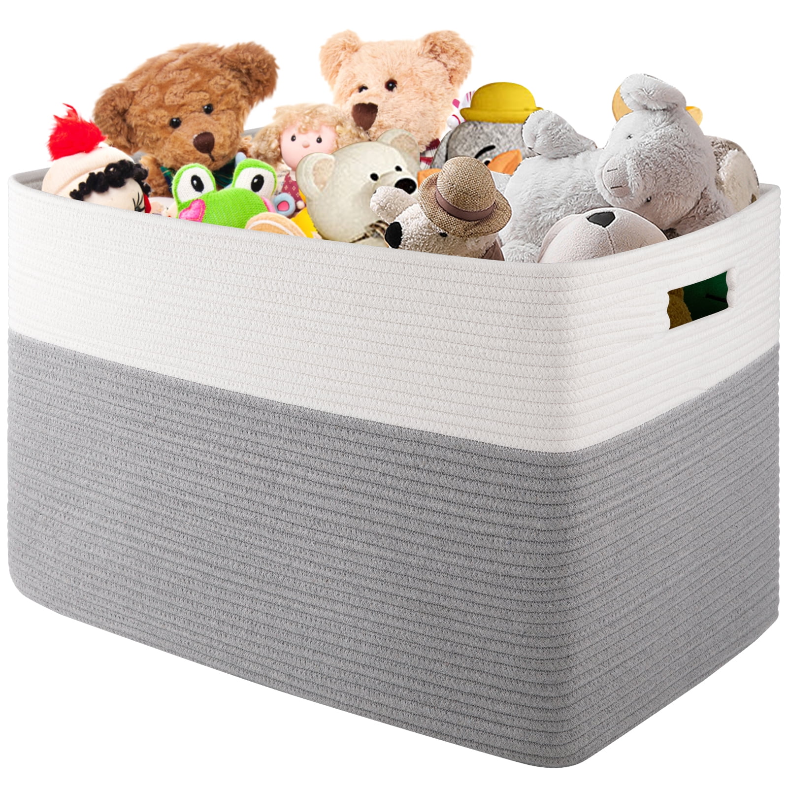 CHERISHGARD 100L Large Rectangle Blanket Basket，Cotton Rope Baskets for Storage, Woven Laundry Basket for Toys