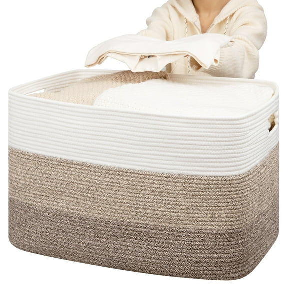 CHERISHGARD 110L Large Rectangle Storage Basket，Woven Basket For Laundry, Nursery, Bedroom，25.2"L x 17.32"W x 15.75"H