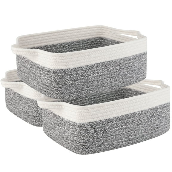 CHERISHGARD 3 Pieces Cotton Rope Baskets for Organizing，Woven Baskets for ，Toys ，Books