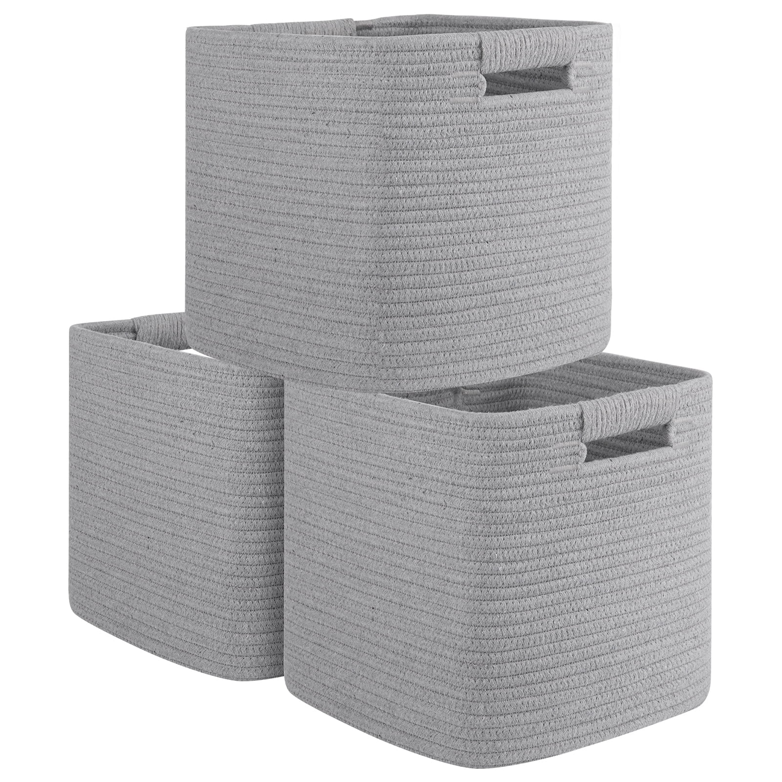 CHERISHGARD 3 Pieces Cube Storage Baskets，Square Woven Rope Basket ...