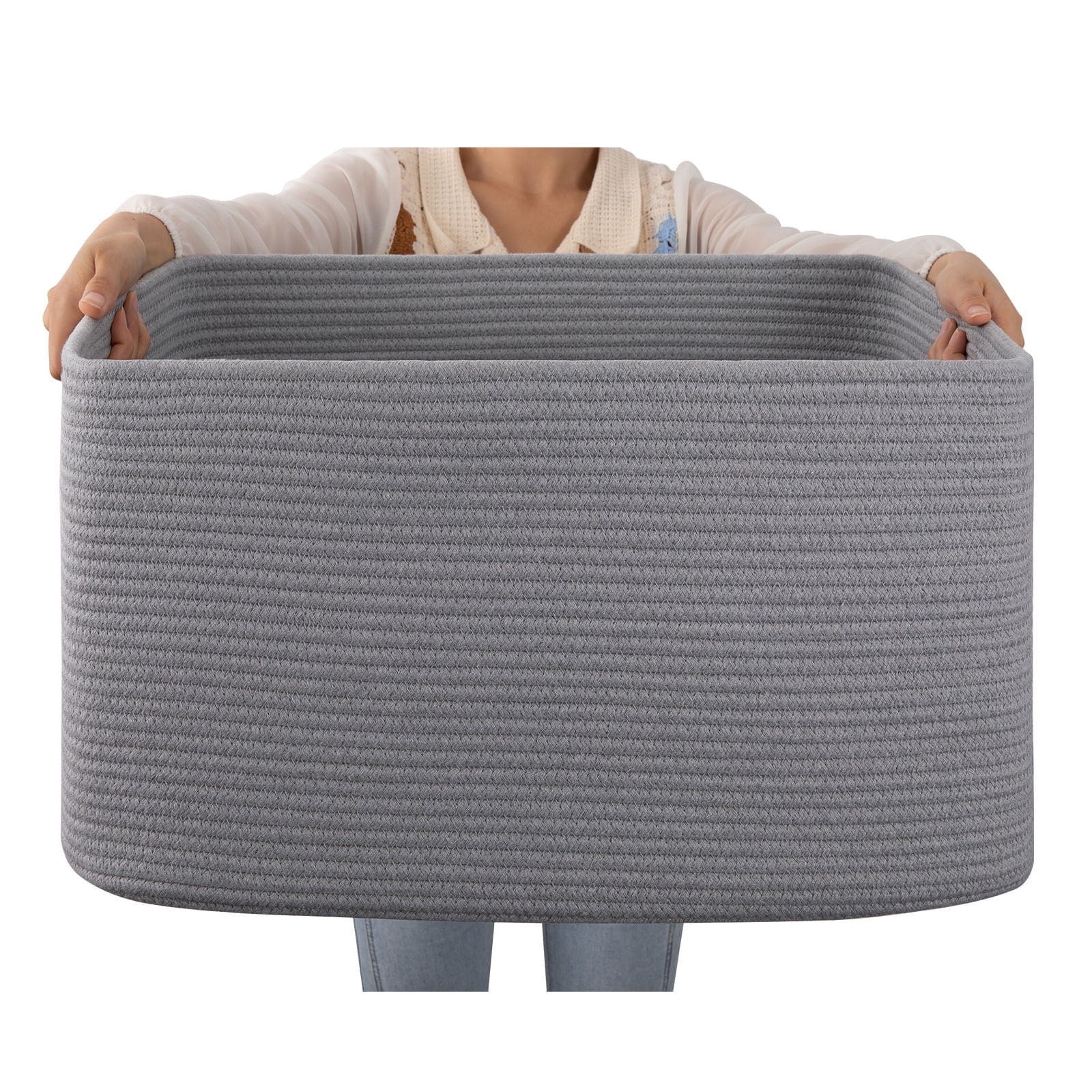 CHERISHGARD 70L Large Laundry Basket, Rectangle Cotton Rope Storage Baskets, Cotton Rope Basket with Handles