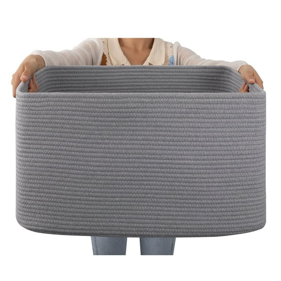CHERISHGARD 70L Large Laundry Basket, Rectangle Cotton Rope Storage Baskets, Cotton Rope Basket with Handles