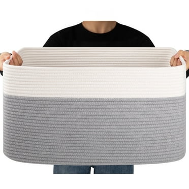 CHERISHGARD 70L Large Rectangle Blanket Basket，Cotton Rope Baskets for Storage, Woven Laundry Basket for Toys