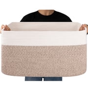 CHERISHGARD 70L Large Rectangle Blanket Basket，Cotton Rope Baskets for Storage, Woven Laundry Basket for Toys