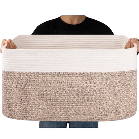 CHERISHGARD 70L Large Rectangle Blanket Basket，Cotton Rope Baskets for Storage, Woven Laundry Basket for Toys