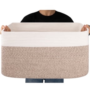 CHERISHGARD 70L Large Rectangle Blanket Basket,Cotton Rope Baskets for Storage, Woven Laundry Basket for Toys
