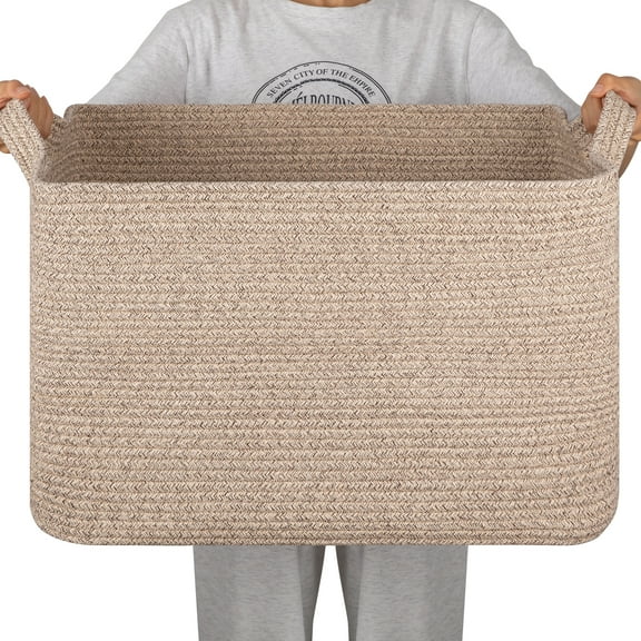 CHERISHGARD 90L Large Laundry Basket, Rectangle Cotton Rope Storage Baskets, Cotton Rope Basket with Handles