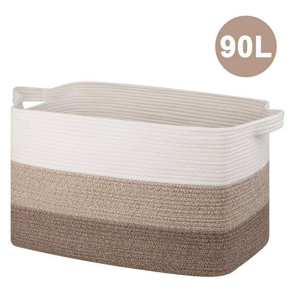 CHERISHGARD 90L Large Rectangle Storage Basket，Woven Basket For Laundry, Nursery, Bedroom，23.6"L x 16.54"W x 13.98"H