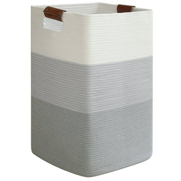 CHERISHGARD 90L laundry Hamper? Large Laundry Basket? Woven Storage Basket with Leather Handles? Cotton Rope Baskets for Living Room