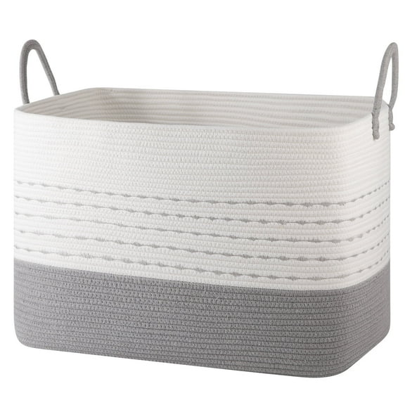CHERISHGARD Large Woven Storage Basket, 24.80*15.75*15.75, Rectangle Cotton Rope Basket, 100L Capacity for Blankets, Toys, Clothes Organizing with Handles