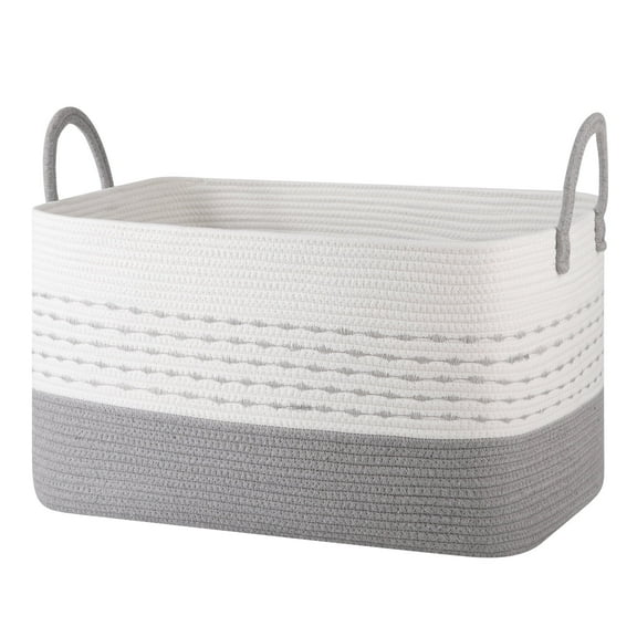 CHERISHGARD Large Woven Storage Basket, 21.65”x16.93”x11.81” Rectangle Cotton Rope Basket, 70L Capacity for Blankets, Toys, Clothes Organizing with Handles