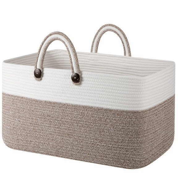 CHERISHGARD Blanket Basket 70L Rectangle Rope Baskets for Storage, Cotton Rope Basket for Bedroom Livingroom Washingroom