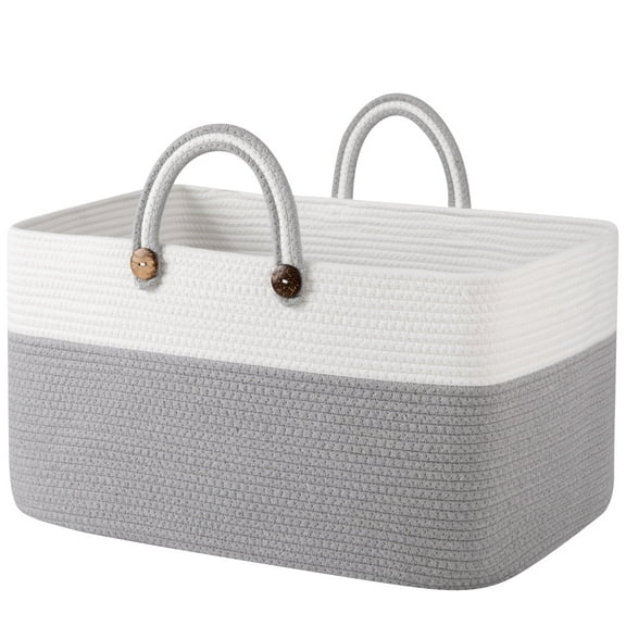 CHERISHGARD Blanket Basket 70L Rectangle Rope Baskets for Storage, Cotton Rope Basket for Bedroom Livingroom Washingroom