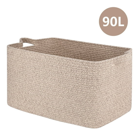 CHERISHGARD Blanket Basket 90L Rectangle Rope Baskets for Storage, Cotton Rope Basket for Bedroom Livingroom Washingroom