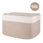 CHERISHGARD Blanket Basket 90L Rectangle Rope Baskets for Storage, Cotton Rope Basket for Bedroom Livingroom Washingroom